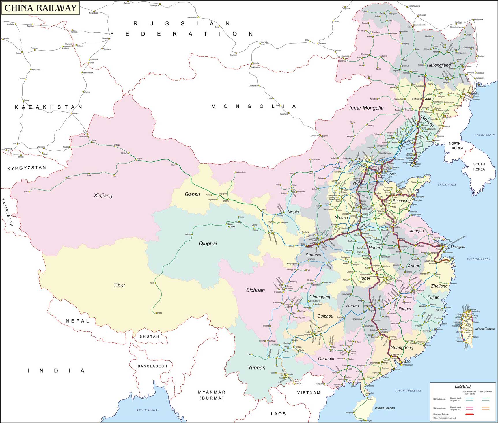 ჩინეთის რკინიგზის  რუკა