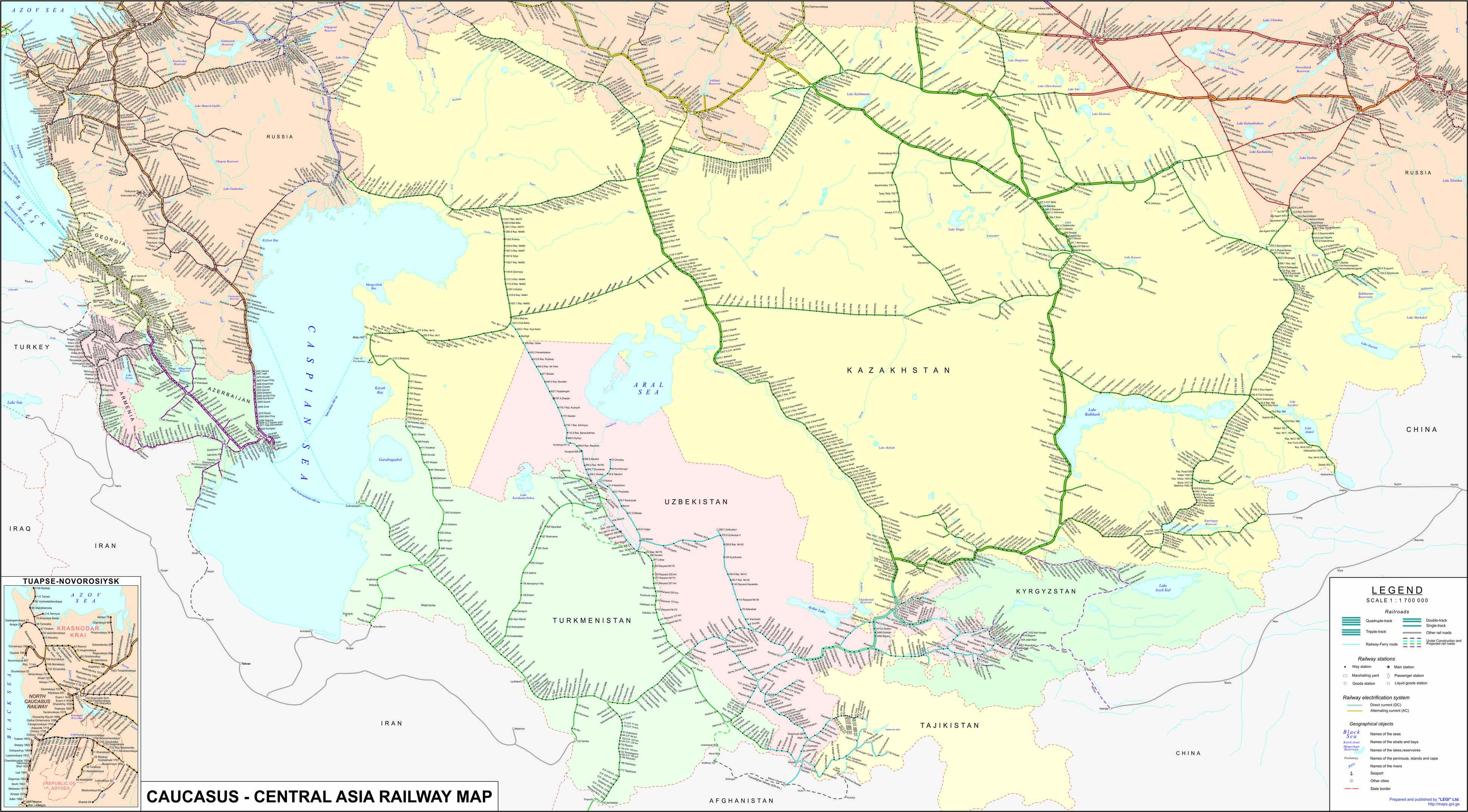 CAUCASUS - CENTRAL ASIA RAILWAY MAP