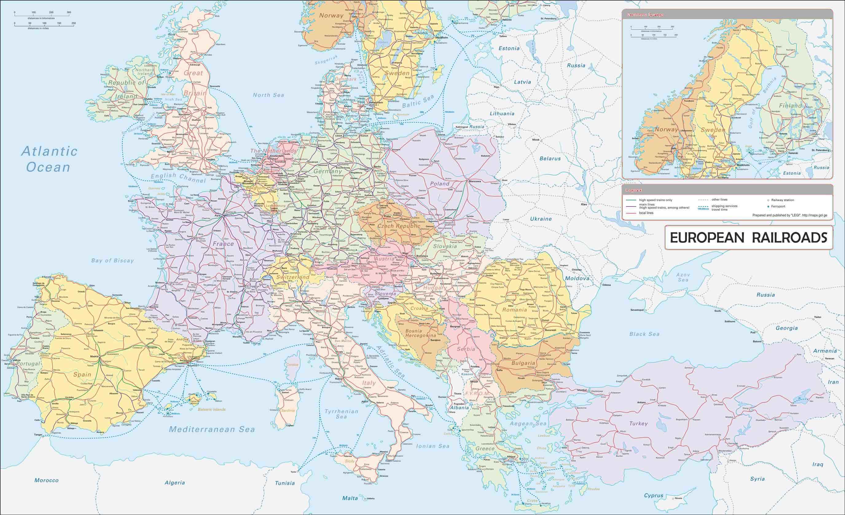 Схема Железных Дорог Европы