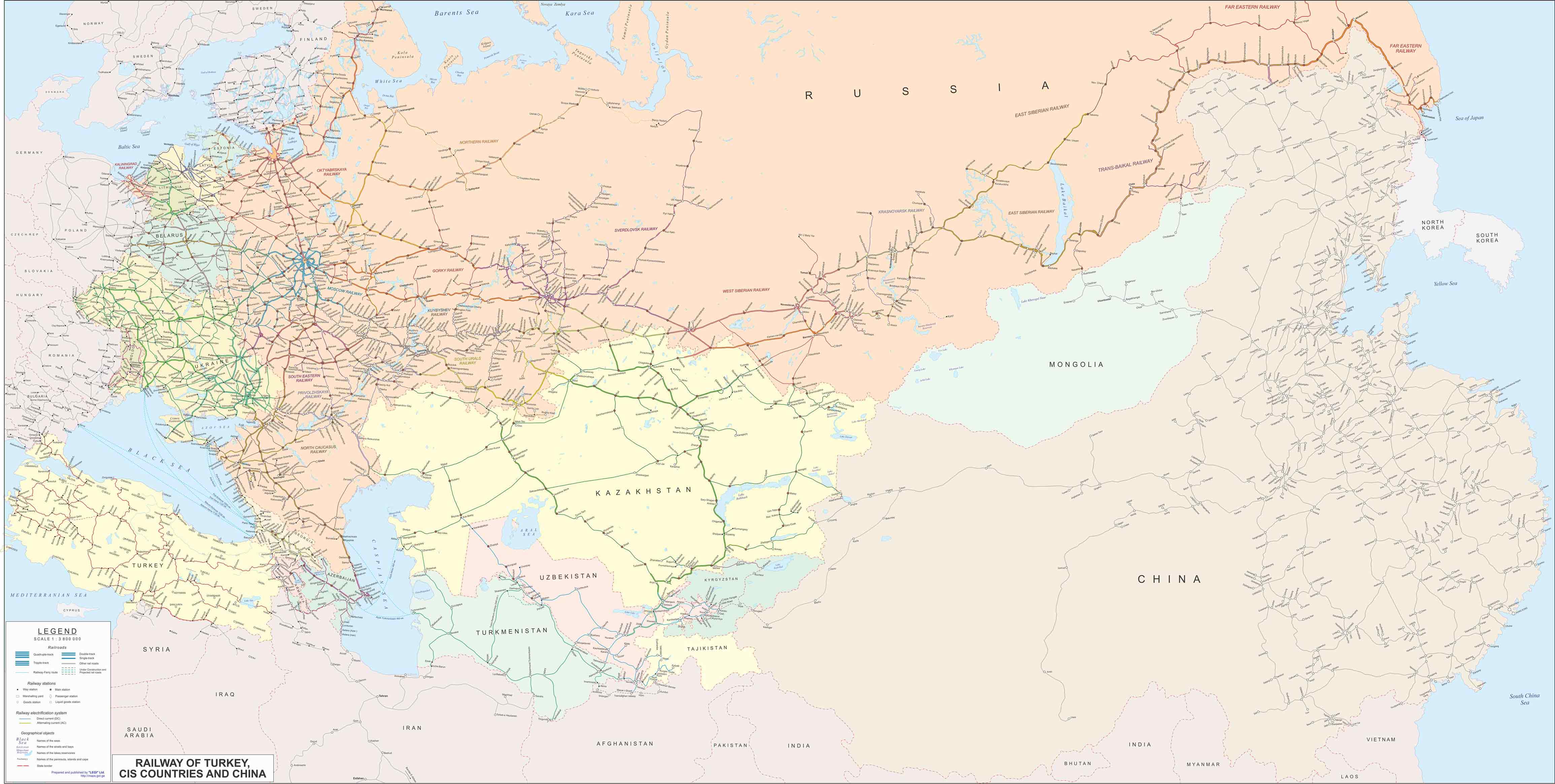 Схема Железных Дорог СНГ и Китая